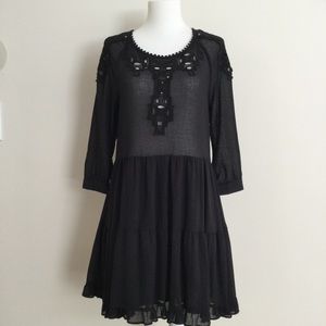 Free People Bohemian Embroidered Black Dress
